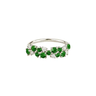 Juvetti Women's Silver / Green / White Starry Emerald & Diamond Cluster Ring In White Gold In Multi