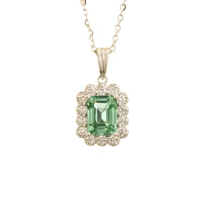 Juvetti Women's Silver / Green / White Verda White Gold Necklace In Green Sapphire & Diamonds
