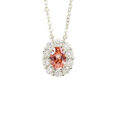 Juvetti Women's Silver / Orange / Pink Prill Padparadscha Sapphire Oval & Diamond Halo Necklace In White Gol
