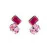 Juvetti Women's Silver / Pink / Purple Buchon White Gold Earrings Set With Pink Sapphire