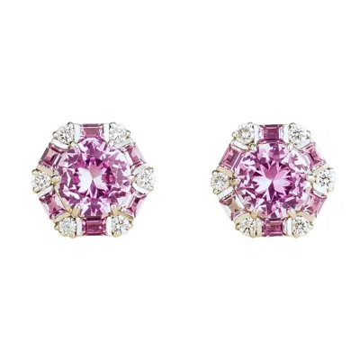 Juvetti Women's Silver / Pink / Purple Melba White Gold Earrings Set With Pink Sapphire & Diamond