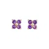 Juvetti Women's Silver / Pink / Purple Petale White Gold Earrings Set With Purple Sapphires