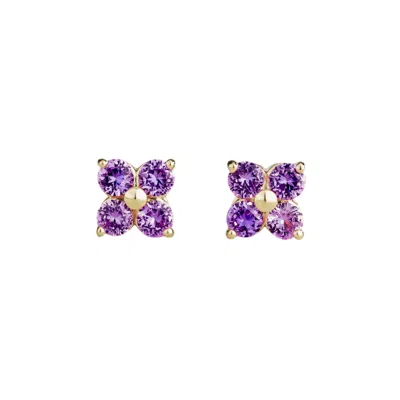 Juvetti Women's Silver / Pink / Purple Petale White Gold Earrings Set With Purple Sapphires