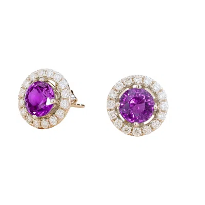 Juvetti Women's Silver / Purple / White Floret Purple Sapphire Round & Diamond Halo Stud Earrings In White G In Silver/purple/white