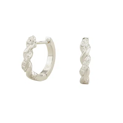 Juvetti Women's Silver / White Twist Diamond Huggie Hoop Earrings In White Gold In Silver/white