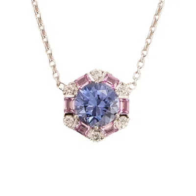 Juvetti Women's White / Blue / Pink Melba White Gold Necklace Ceylon Blue, Pink Sapphire, Diamond In Metallic
