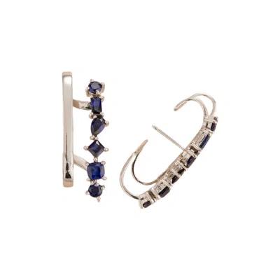 Juvetti Women's White / Blue Serene Earrings With Blue Sapphire Set In White Gold