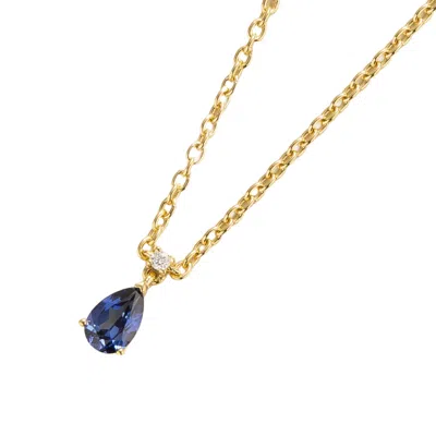 Juvetti Women's White / Blue / Yellow Ori Small Gold Pendant Necklace Blue Sapphire & Diamond