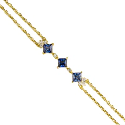 Juvetti Women's White / Gold / Blue Forma Gold Bracelet Set With Blue Sapphire & Diamond In Multi