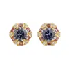 Juvetti Women's White / Gold / Blue Melba Gold Earrings Set With Pastel Blue Sapphire, Pink Sapphire & Diamo