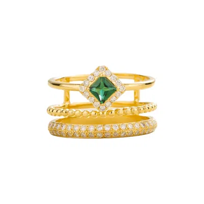 Juvetti Women's White / Gold / Green Amici Ring In Emerald & Diamond