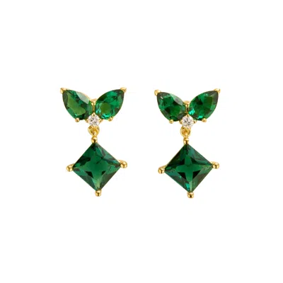 Juvetti Women's White / Gold / Green Amore Gold Earrings Emerald & Diamond