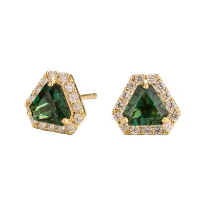 Juvetti Women's White / Gold / Green Diana Gold Earrings In Emerald & Diamond In Multi