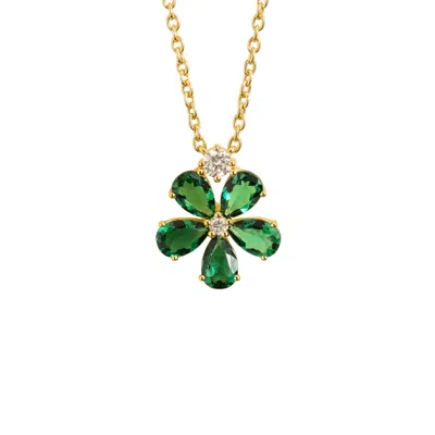 Juvetti Women's White / Gold / Green Florea Gold Necklace Emerald & Diamond