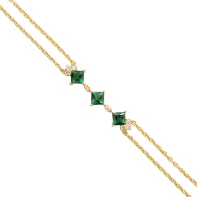 Juvetti Women's White / Gold / Green Forma Bracelet In Emerald & Diamond