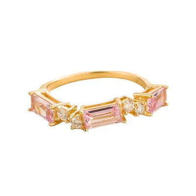 Juvetti Women's White / Gold / Pink Forma Ring In Pink Sapphire & Diamond Set In Yellow Gold