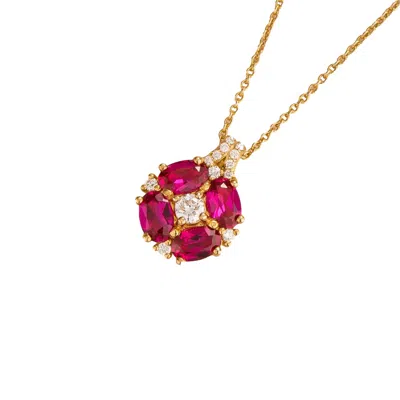 Juvetti Women's White / Gold / Red Pristi Gold Necklace Ruby & Diamond In Multi