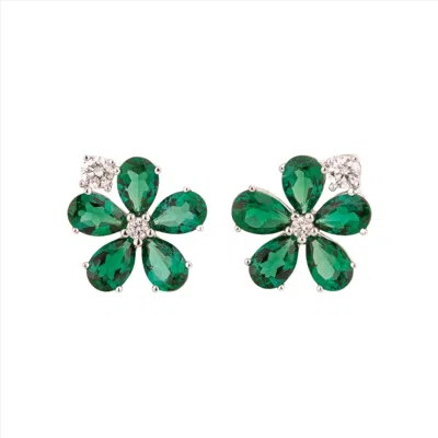 Juvetti Women's White / Green Florea White Gold Earrings In Diamonds & Emeralds