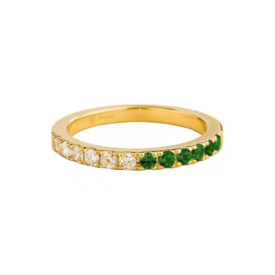 Juvetti Women's White / Green / Gold Dimi Emerald & Diamond Half Eternity Gold Ring In White/green/gold