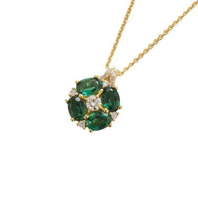 Juvetti Women's White / Green / Gold Pristi Gold Necklace Emeralds & Diamonds
