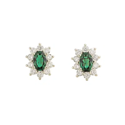 Juvetti Women's Green / White Oda White Gold Earrings Emerald & Diamond In Metallic