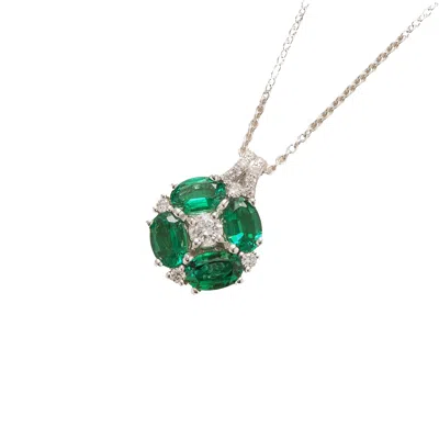 Juvetti Women's White / Green Pristi White Gold Pendant Necklace With Emeralds & Diamonds