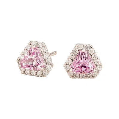 Juvetti Women's White / Green / Rose Gold Diana White Gold Earrings Pink Sapphire & Diamonds In Red