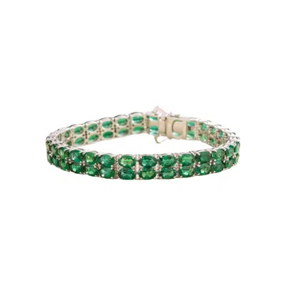 Juvetti Women's White / Green Salto Double Tennis Bracelet In Emerald In Multi