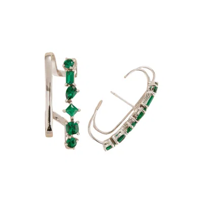 Juvetti Women's White / Green Serene Earrings With Emerald Set In White Gold