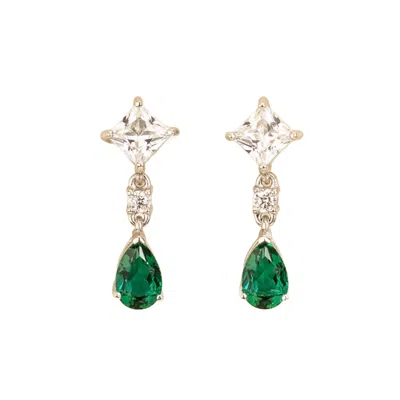 Juvetti Women's White / Green / Silver Ori Gold Earrings Set With White Sapphire, Emerald & Diamond