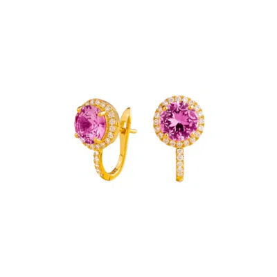 Juvetti Women's White / Pink / Gold Djerv Gold Earrings In Pink Sapphire & Diamond In Multi