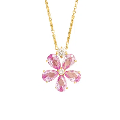 Juvetti Women's White / Pink / Gold Florea Gold Necklace Pink Sapphire & Diamond In Multi