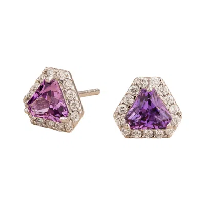 Juvetti Women's White / Pink / Purple Diana White Gold Earrings Purple Sapphire & Diamond