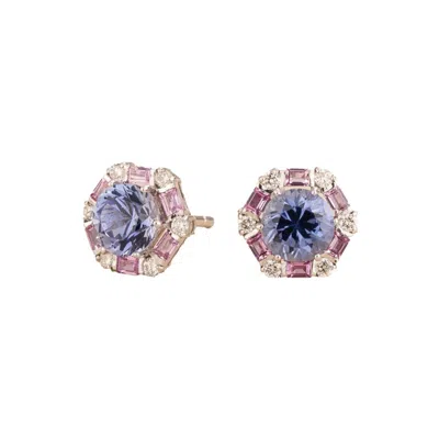 Juvetti Women's White / Pink / Purple Melba White Gold Earrings Blue Sapphires, Pink Sapphires, Diamonds