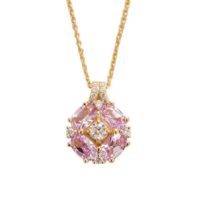 Juvetti Women's White / Pink / Purple Pristi Gold Necklace Pink Sapphires & Diamonds