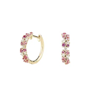 Juvetti Women's White / Pink / Purple Starry White Gold Huggie Earrings Set With Pink Sapphire & Diamond In Multi
