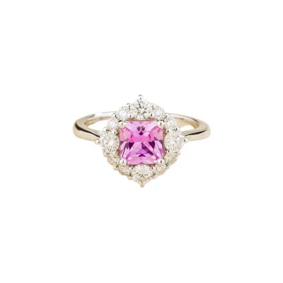 Juvetti Women's White / Pink / Purple Tulip White Gold Ring Pink Sapphire & Diamond