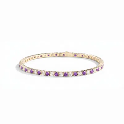 Juvetti Women's White / Purple / Silver Stacy Purple Sapphire & Diamond Round Tennis Bracelet In White Gold In White/purple/silver