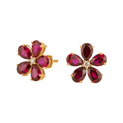 Juvetti Women's White / Red / Gold Florea Gold Earrings In Ruby & Diamond