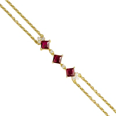 Juvetti Women's White / Red / Gold Forma Gold Bracelet Set With Ruby & Diamond