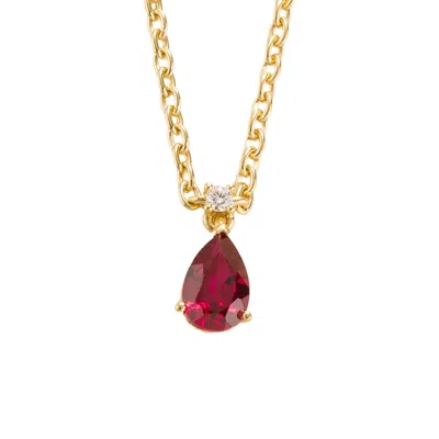 Juvetti Women's White / Red / Gold Ori Small Gold Pendant Necklace In Ruby & Diamond
