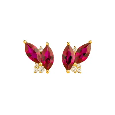 Juvetti Women's White / Red / Gold Vento Gold Earrings Ruby & Diamond In Multi