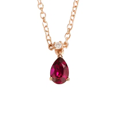 Juvetti Women's White / Red Ori Small Rose Gold Pendant Necklace Ruby & Diamond