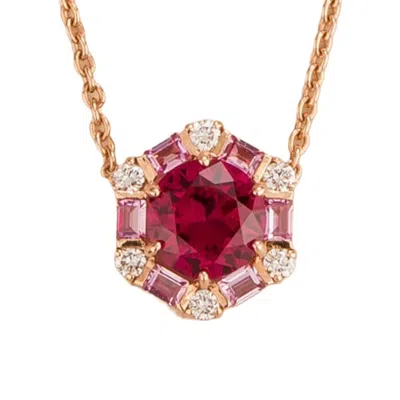 Juvetti Women's White / Red / Pink Melba Rose Gold Necklace Ruby, Pink Sapphire & Diamond In Multi
