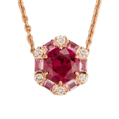 Juvetti Women's White / Red / Pink Melba Rose Gold Necklace Ruby, Pink Sapphire & Diamond