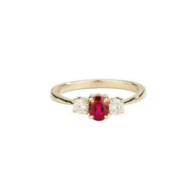 Juvetti Women's White / Red / Silver Boble Ruby Oval & Diamond Three-stone Ring In White Gold In White/red/silver