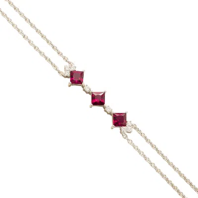 Juvetti Women's White / Red / Silver Forma White Gold Bracelet In Ruby & Diamond In Multi