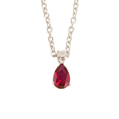 Juvetti Women's White / Red / Silver Ori Small White Gold Pendant Necklace In Ruby & Diamond In Multi
