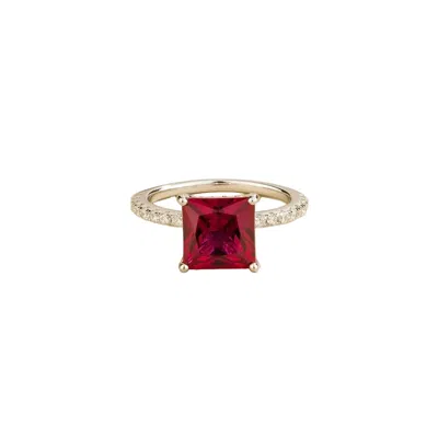 Juvetti Women's White / Red / Silver Rena Ruby Princess-cut Ring With Pavé Diamond Band In White Gold
