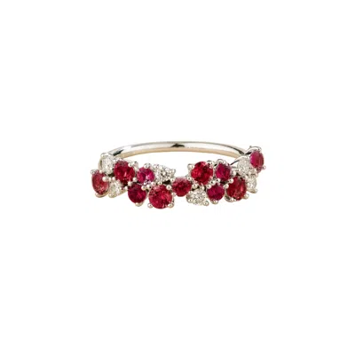 Juvetti Women's White / Red / Silver Starry Ruby & Diamond Cluster Ring In White Gold In Metallic